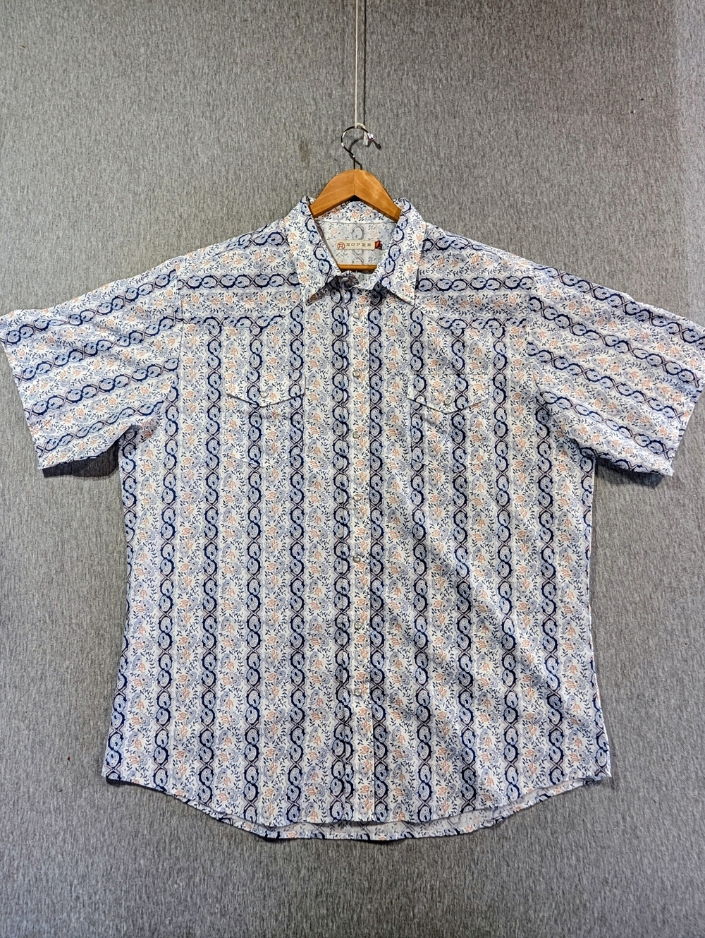 Roper Western Shirt Men's 3XL Blue White Pearl Snap